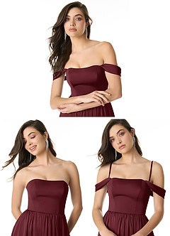 Azazie Morana Bridesmaid Dresses Cabernet A-Line Off the Shoulder Stretch Satin Convertible Dress image20