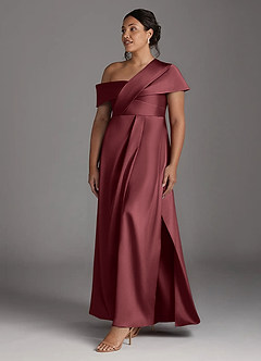 Azazie Milton vestidos de madre de la novia Vestido de Merlot de Satén Elástico de Corte En A con Plisado image11