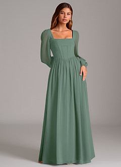 Azazie Maree Bridesmaid Dresses Eucalyptus A-Line Corset Chiffon Dress image4