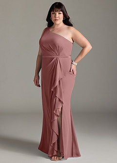 Azazie Liza Bridesmaid Dresses Desert Rose Mermaid One Shoulder Chiffon Dress image8