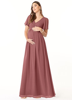 Azazie Verna vestidos de dama de honor de maternidad Vestido de Corte En A Cuello en V fruncido Hasta el suelo Gasa image3