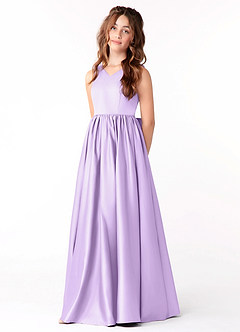 Azazie Hathaway Junior Lilac A-Line Bow Stretch Satin Dress image3