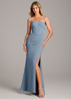 Azazie Chantel Bridesmaid Dresses Dusty Blue Sheath Strapless Chiffon Convertible Dress image5