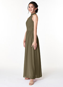 Azazie Iman Junior Willow Green A-Line Pleated Chiffon Dress image4