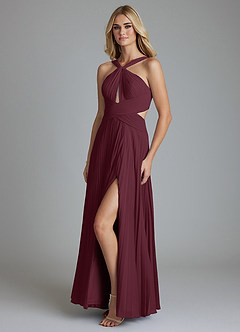 Azazie Hosanna Bridesmaid Dresses Cabernet A-Line Pleated Chiffon Dress image5