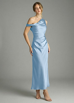 Azazie Emerson Bridesmaid Dresses Powder Blue Mermaid Off the Shoulder Stretch Satin Dress image3