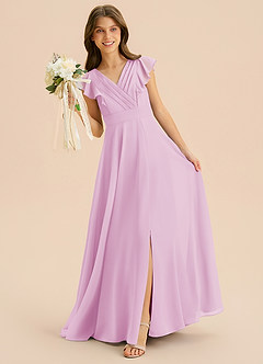 Azazie Anysa Junior Candy Pink A-Line Ruched Chiffon Dress image3