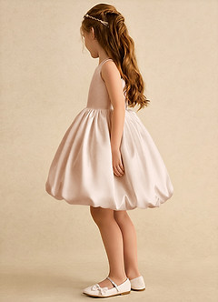 Azazie Nirvana Blumenmädchenkleider Ballkleid Gestreift Matte Satin Kleid Englisches Rosa image4