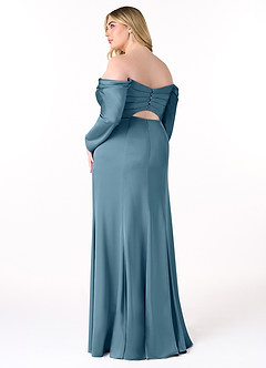 Azazie Hallie Jurken voor bruidsmeisjes Converteerbaar Jurk van Stretch Satijn met Kolom Off-the-shoulder lange mouw Bermuda image10