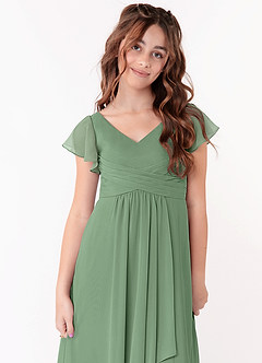 Azazie Omari Junior Matcha A-Line Ruched Chiffon Dress image4