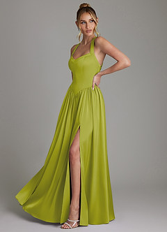 Azazie Francis Bridesmaid Dresses Lemongrass A-Line Corset Stretch Satin Dress image5