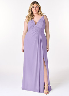 Azazie Maren Allure Bridesmaid Dresses Lilac A-Line V-Neck Lace Chiffon Dress image6