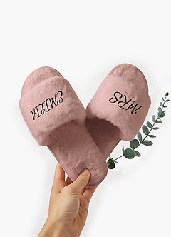front Personalized Bridesmaid Fluffy Slippers