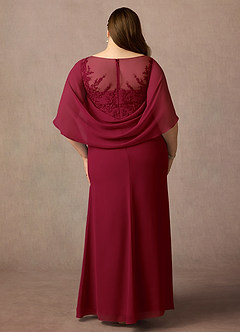 Azazie Hera Mother of the Bride Dresses Burgundy A-Line Lace Capelet Chiffon Dress image7
