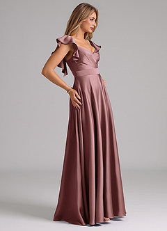 Azazie Leilani Bridesmaid Dresses Vintage Mauve A-Line Ruched Stretch Satin Dress image6