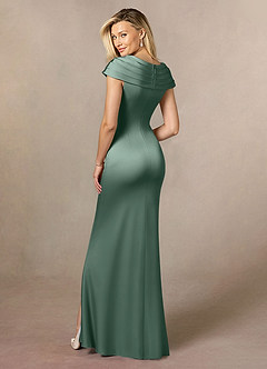 Azazie Anderson Mother of the Bride Dresses Eucalyptus A-Line Pleated Stretch Satin Dress image5
