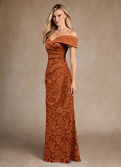 Azazie Canton vestidos de madre de la novia Vestido de Naranja Quemada de Devorado Floral de Corte Sirena con Vestidos sin tirantes image2