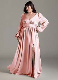 Azazie Norah Robes de demoiselle d'honneur Robe Trapèze en Satin extensible Rose Pâle image7
