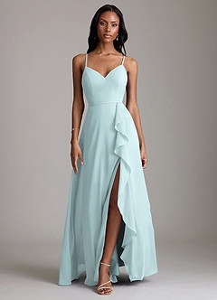 Azazie Naeem Bridesmaid Dresses Mist A-Line V-Neck Ruffle Chiffon Dress image1