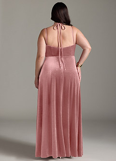 Azazie Sora Final Sale Terracotta A-Line Halter Bow Velvet Dress image8
