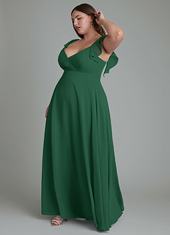 Azazie Leilani Vestidos de damas de honor Vestido Verde Oscuro de Gasa de Línea A con Plisado image10