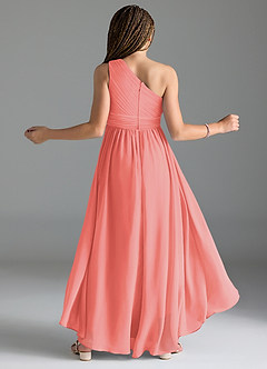 Azazie Mathilda Junior Robe Trapèze en Mousseline de soie Plissée Corail image2