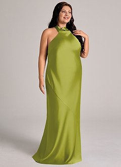 Azazie Velli Bridesmaid Dresses Lemongrass Mermaid High Neck Stretch Satin Dress image11
