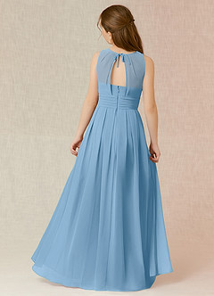 Azazie Bibiane Junior Steel Blue A-Line Pleated Chiffon Dress image2