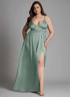 Azazie Aaida Kleider zum Anprobieren zu Hause A-Linie Korsett Stretch-Satin Kleid Smaragd image7