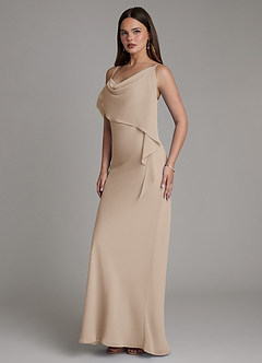Azazie Yura Bridesmaid Dresses Taupe Mermaid Off the Shoulder Chiffon Dress image5