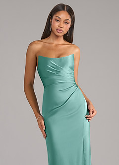 Azazie Marla Bridesmaid Dresses Aqua Sheath Strapless Stretch Satin Convertible Dress image2