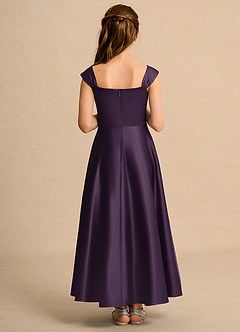 Azazie Bundle Girls Formal Flower Girl Dresses Plum A-Line Pleated Matte Satin Dress image2