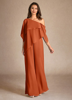 Azazie Halima Mother of the Bride Dresses Burnt Orange Jumpsuit/Pantsuit Side Slit Chiffon Dress image4