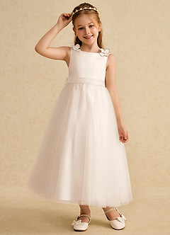 Azazie Lilli Flower Girl Dresses White Alabaster White Alabaster A-Line Bow Tulle Dress image5