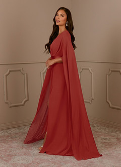 Azazie Isa Mère de la mariée Robes Robe Trapèze en Mousseline de soie Col V plissé Terracotta image2