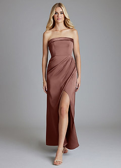 Azazie Aretha Vestidos de damas de honor Vestido de Expresado de Satén Elástico de Corte en A Convertible con Sin tirantes image1