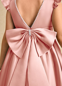 Azazie Dumpling Flower Girl Dresses Rosette A-Line Bow Matte Satin Dress image6