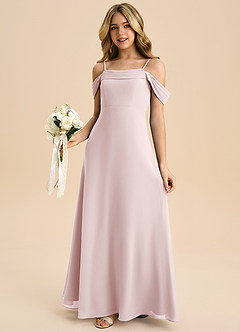 Azazie Anselie Junior Robe Trapèze en Mousseline de soie Épaule décolletée Rose Pâle image4