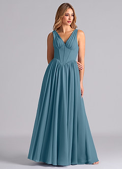 Azazie Delmie Final Sale Dusty Blue A-Line Corset Chiffon Dress image5