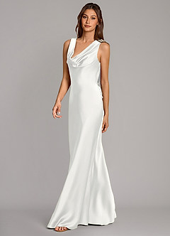 Azazie Cheryl Bridesmaid Dresses White Mermaid Stretch Satin Dress image3