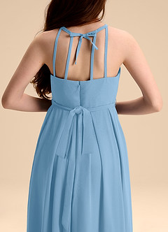 Azazie Arianthe Junior Abito A-Line in Chiffon Plissettato Blu Acciaio image8