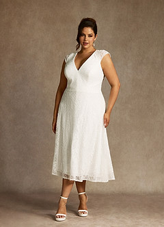 Azazie Lilly At-home Try On Dresses Diamond White A-Line Lace Dress image7