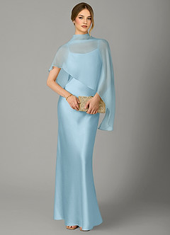 Azazie Jaleesa Bridesmaid Dresses Sky Blue A-Line High Neck Stretch Satin Dress image5