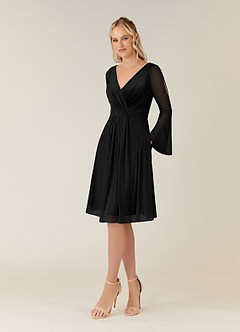 Azazie Teraso Mother of the Bride Dresses Black A-Line Pleated Mesh Dress image3