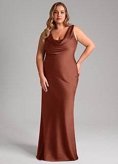 Azazie Rylina Bridesmaid Dresses Clay Mermaid Stretch Satin Dress image7