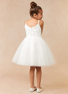 Azazie Austyn Abiti da Ragazza di Fiori Abito Principessa in Tulle Pizzo Bianco Diamante image4