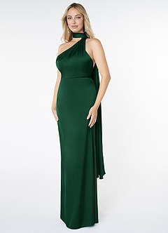 Azazie Kaylani Bridesmaid Dresses Dark Green Mermaid High Neck Stretch Satin Dress image3