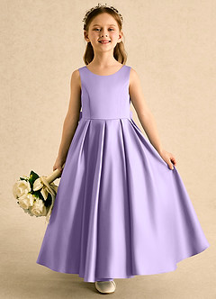 Azazie Lizzie Robe Demoiselle D'honneur Fillette Robe Trapèze en Mat Satiné Plissé Lilas image3