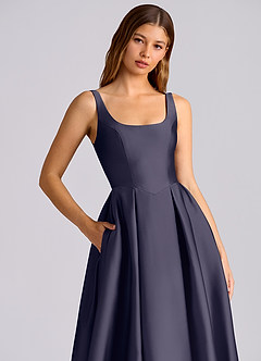 Azazie Amalie Bridesmaid Dresses Stormy A-Line Pleated Stretch Satin Dress image2