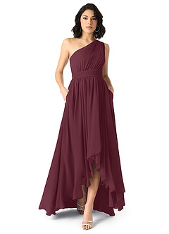 Azazie Mathilda Bridesmaid Dresses Cabernet A-Line One Shoulder Chiffon Dress image1